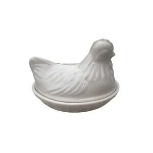 Vintage Hazel Atlas White Milk Glass Hen on a Nest Dish Chicken in Basket 5"